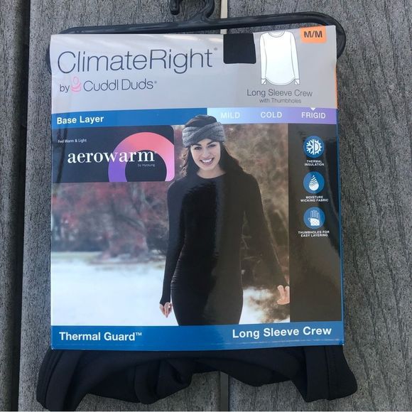 Cuddl Duds Tops Blackthermal Guard Long Sleeve Crew Wthumbholes